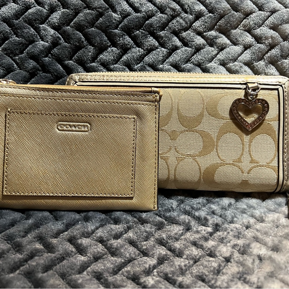 Coach Gold Key and Card Holder Set and Wallet Bundle.